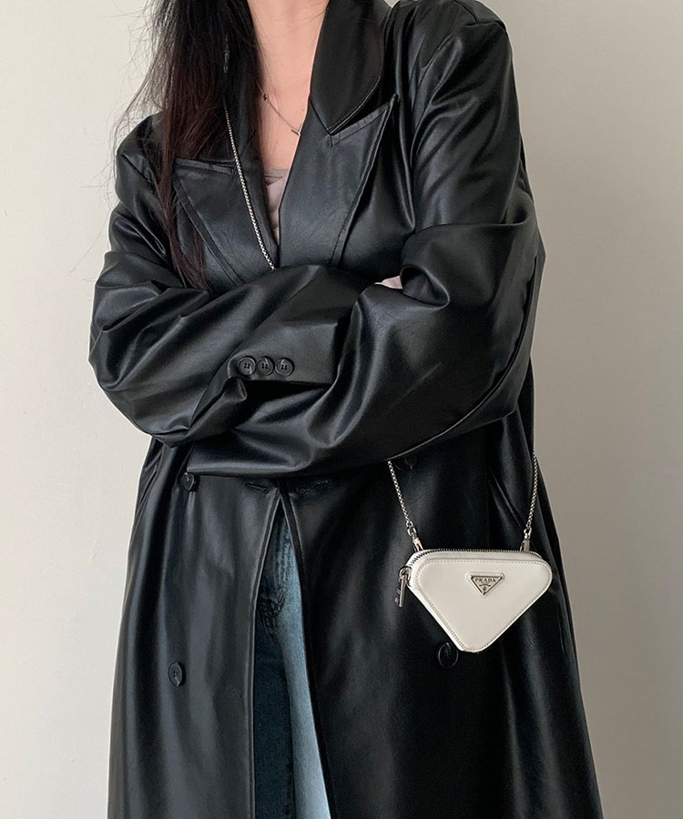 ダブルボタン ロング丈 レザー コート