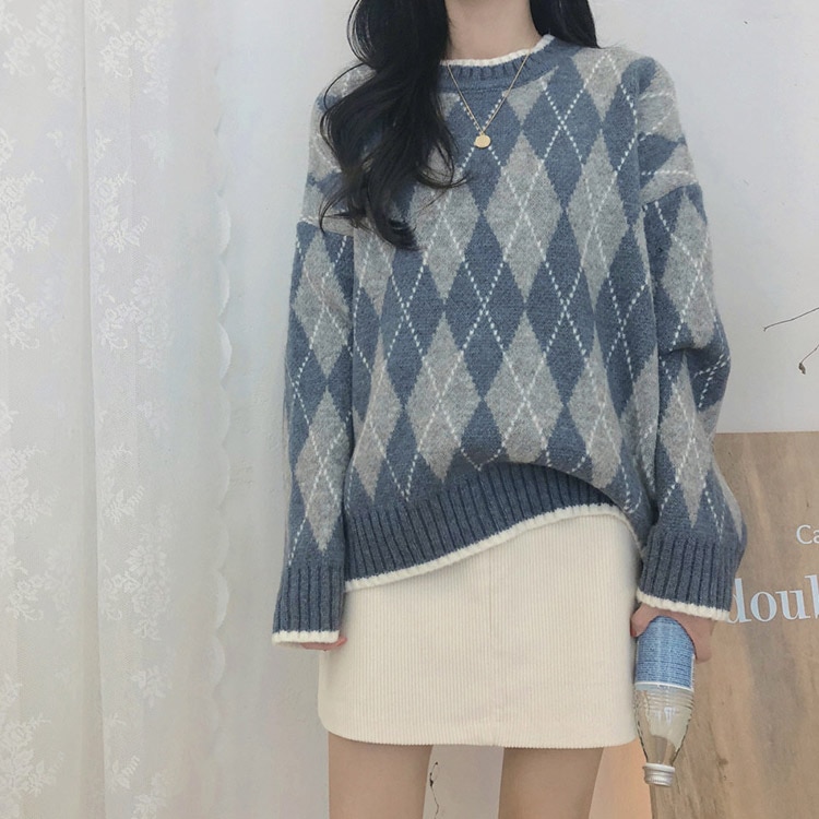 アーガイル柄 ニット セーター トップス