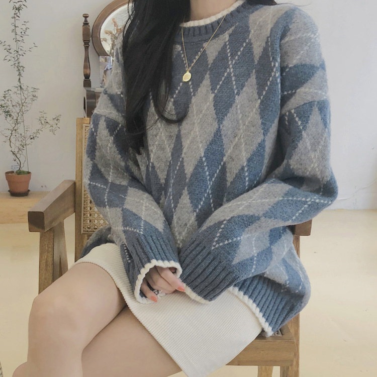 アーガイル柄 ニット セーター トップス