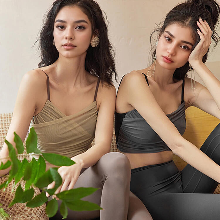 フロントクロス Vネック チュール ヨガウェア ブラトップ

