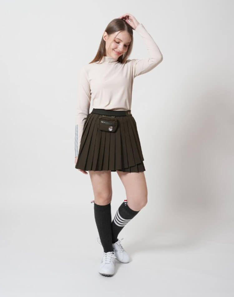 韓国ゴルフウェア ハイネック トップス 長袖 ライン インナー