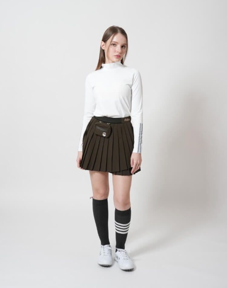 韓国ゴルフウェア ハイネック トップス 長袖 ライン インナー