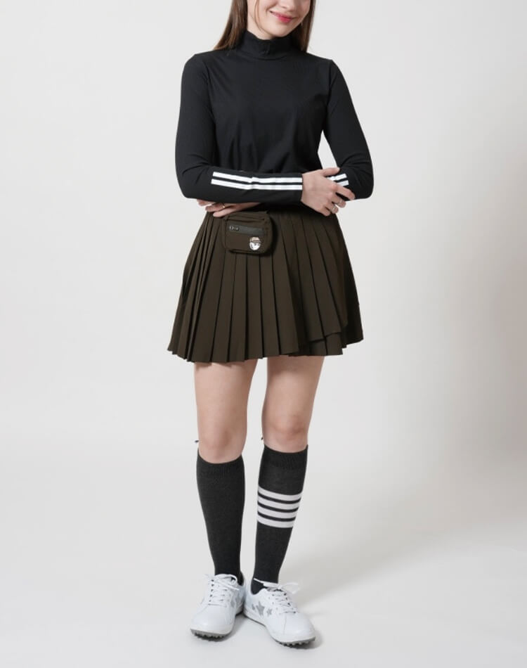 韓国ゴルフウェア ハイネック トップス 長袖 ライン インナー