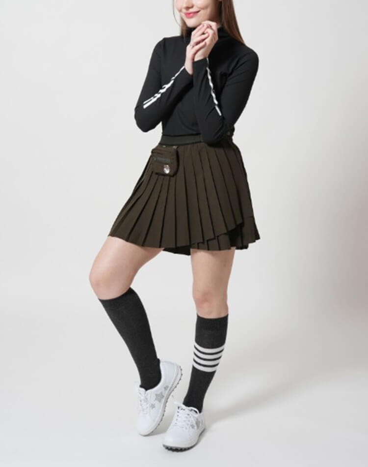 韓国ゴルフウェア ハイネック トップス 長袖 ライン インナー