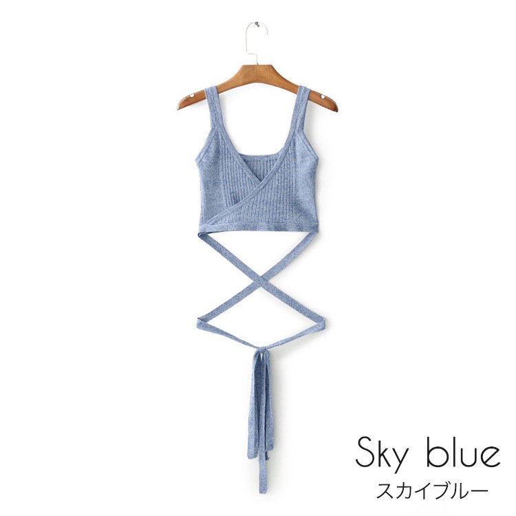 カシュクール風 ウエストクロス ストレッチニットタンクトップ