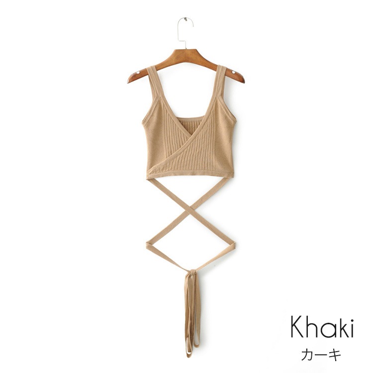 カシュクール風 ウエストクロス ストレッチニットタンクトップ