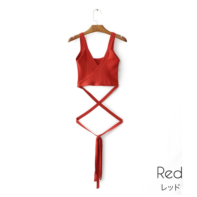 カシュクール風 ウエストクロス ストレッチニットタンクトップ