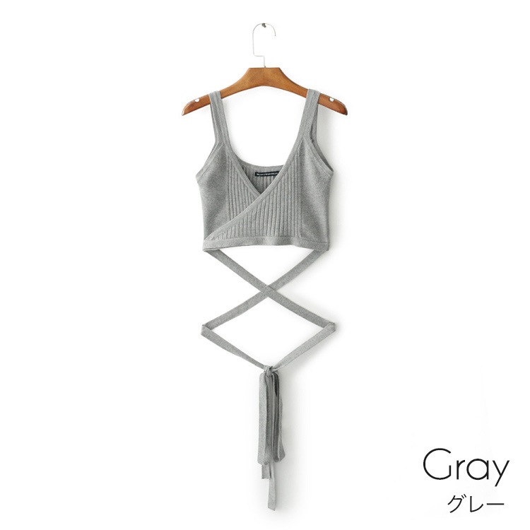 カシュクール風 ウエストクロス ストレッチニットタンクトップ