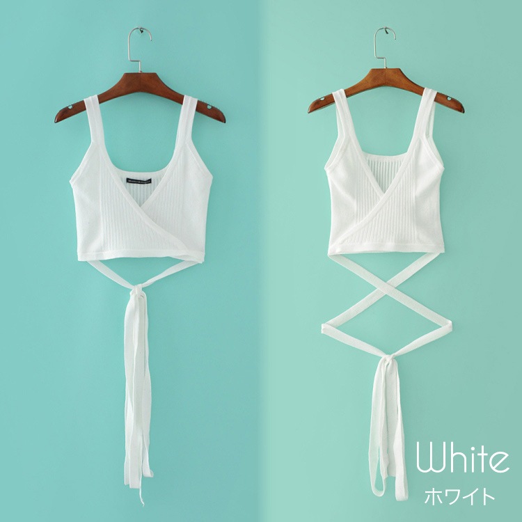 カシュクール風 ウエストクロス ストレッチニットタンクトップ