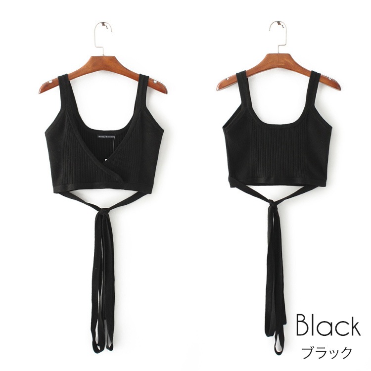 カシュクール風 ウエストクロス ストレッチニットタンクトップ