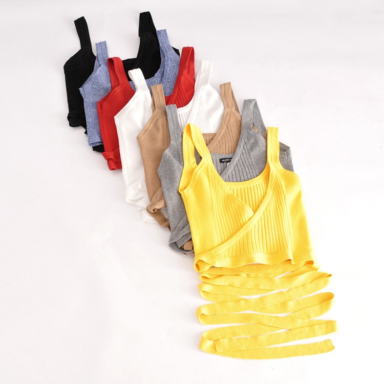 カシュクール風 ウエストクロス ストレッチニットタンクトップ