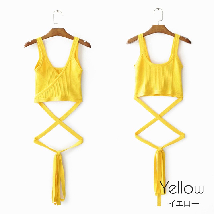 カシュクール風 ウエストクロス ストレッチニットタンクトップ
