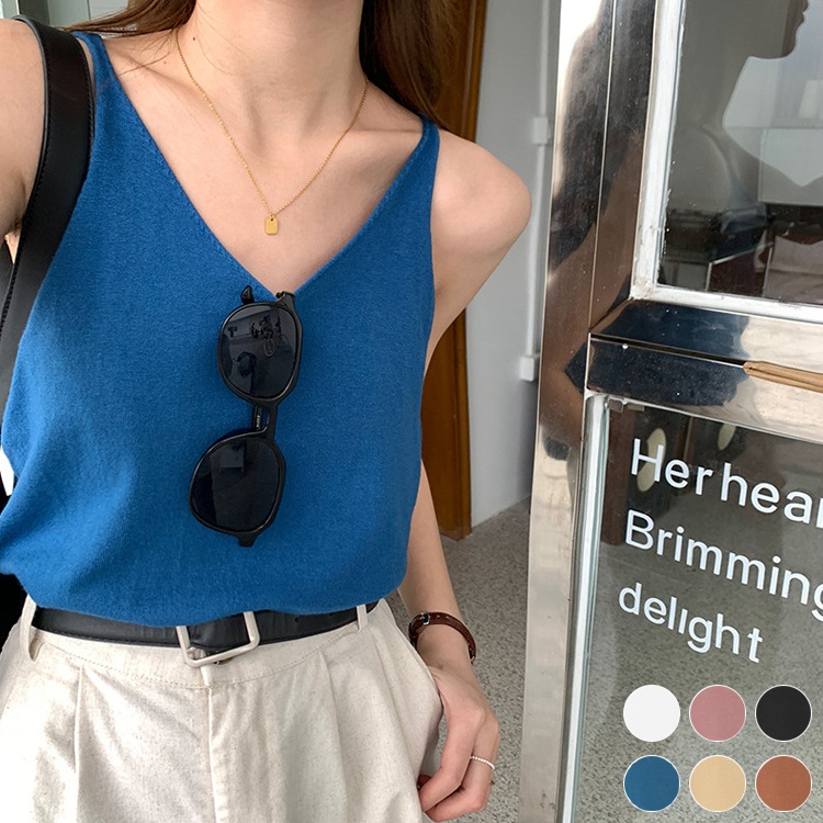 豊富なカラバリ Vネック ニットキャミソール