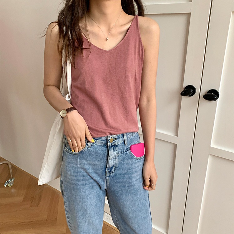 豊富なカラバリ Vネック ニットキャミソール