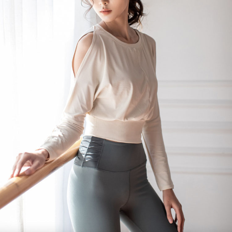 肩見せ ドルマン袖 長袖 ランニング Tシャツ ヨガ