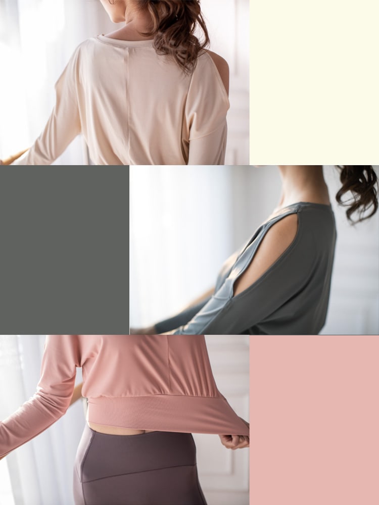 肩見せ ドルマン袖 長袖 ランニング Tシャツ ヨガ