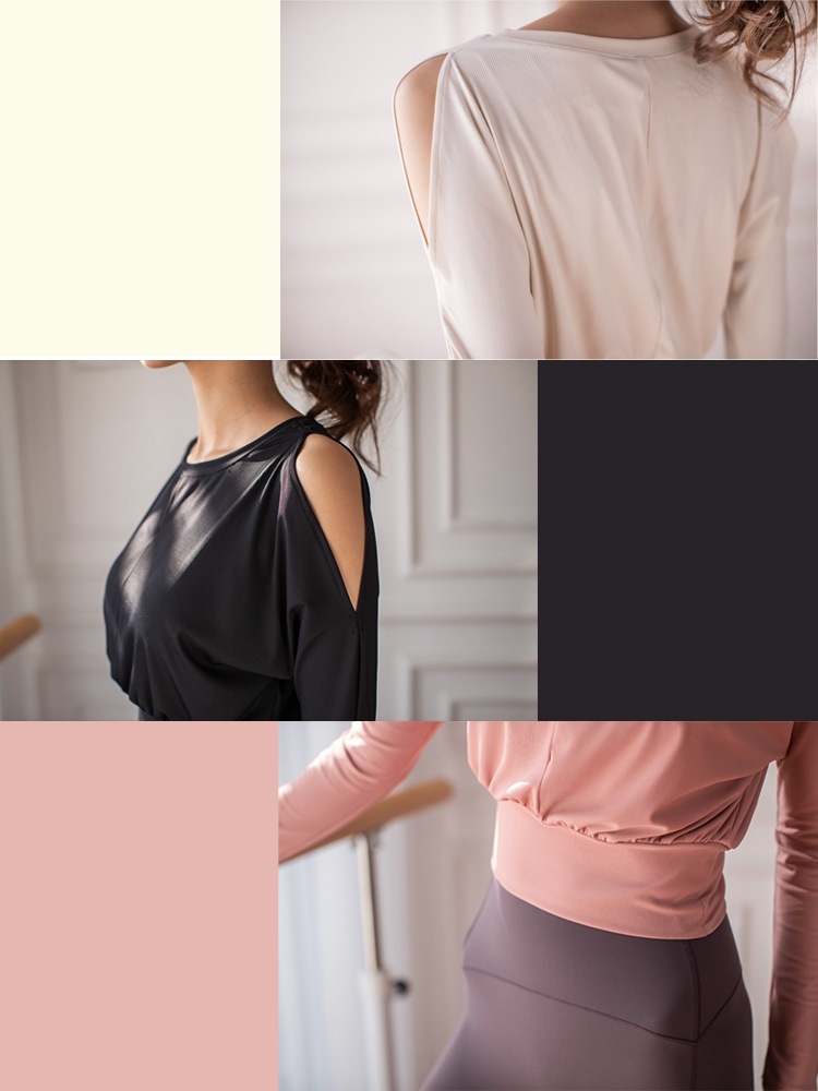 肩見せ ドルマン袖 長袖 ランニング Tシャツ ヨガ