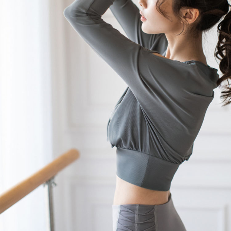 肩見せ ドルマン袖 長袖 ランニング Tシャツ ヨガ