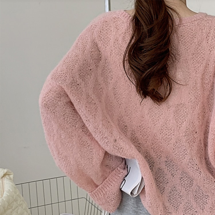 ゆったり シースルー ローゲージ ニットトップス