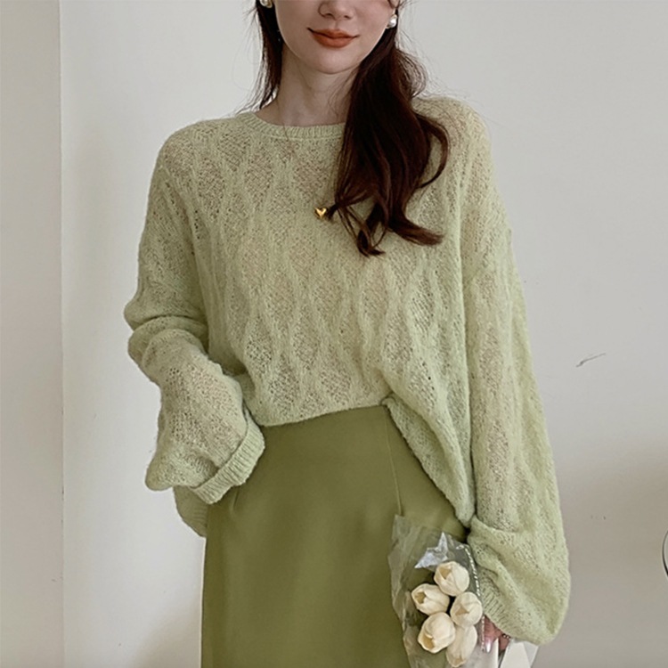 ゆったり シースルー ローゲージ ニットトップス