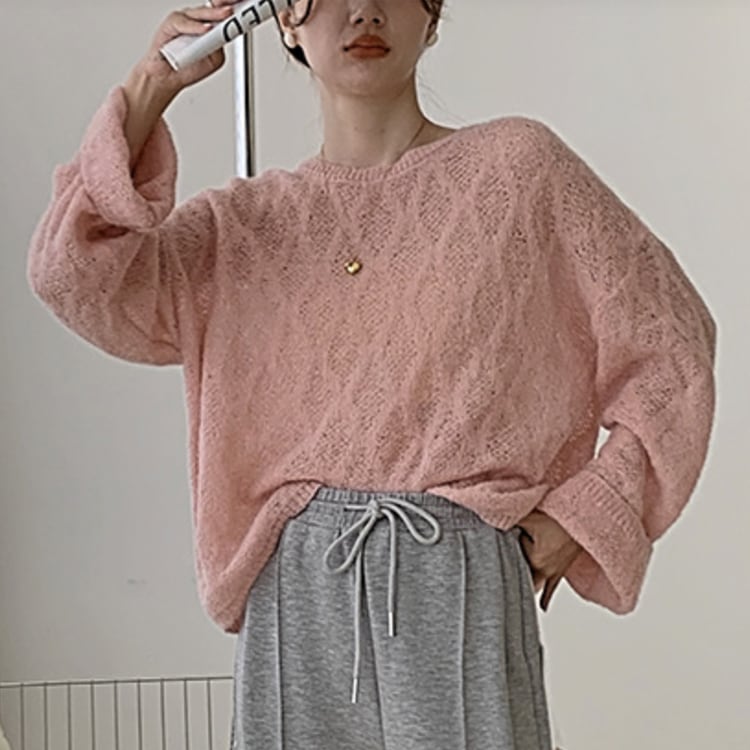 ゆったり シースルー ローゲージ ニットトップス