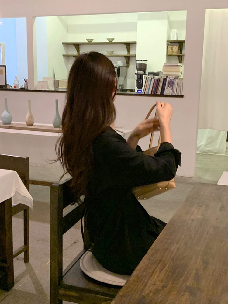 オープンカラー シンプル ミモレ丈 シャツワンピース