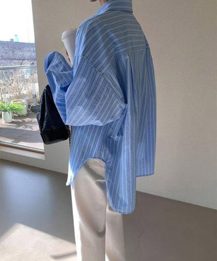 ゆったり ストライプ柄 長袖 シャツ ブラウス
