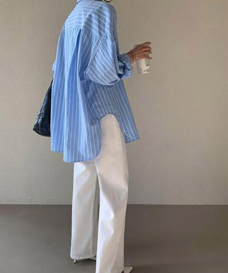 ゆったり ストライプ柄 長袖 シャツ ブラウス