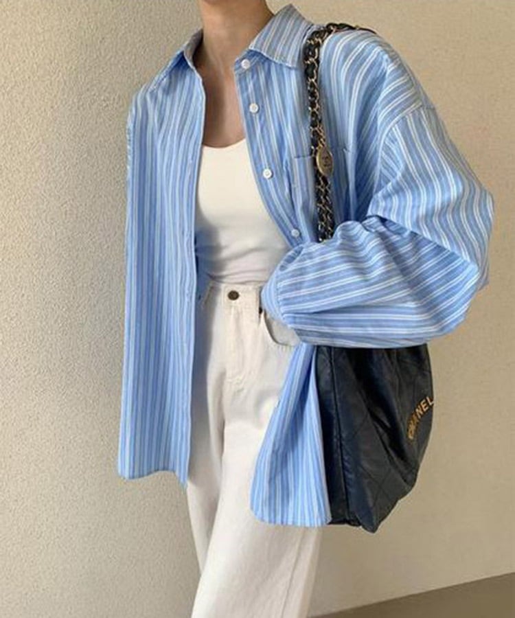 ゆったり ストライプ柄 長袖 シャツ ブラウス