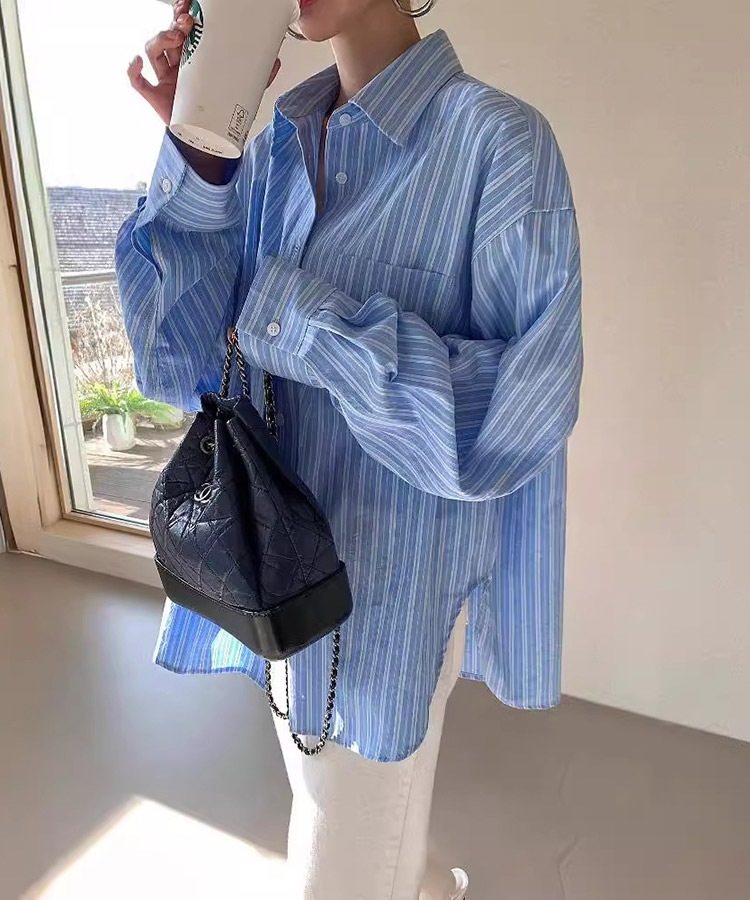 ゆったり ストライプ柄 長袖 シャツ ブラウス