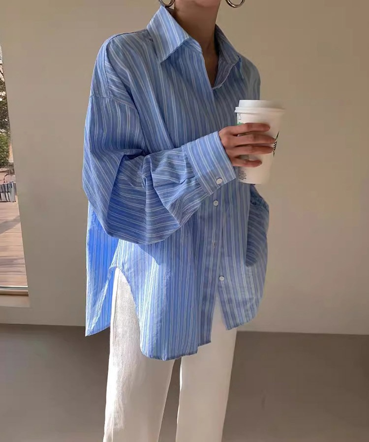 ゆったり ストライプ柄 長袖 シャツ ブラウス