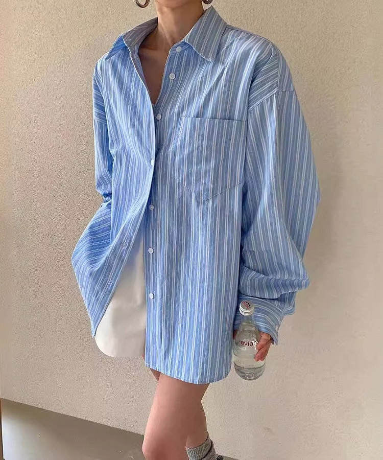 ゆったり ストライプ柄 長袖 シャツ ブラウス