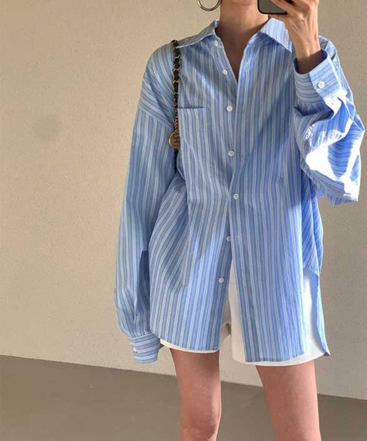 ゆったり ストライプ柄 長袖 シャツ ブラウス