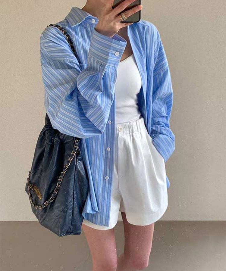 ゆったり ストライプ柄 長袖 シャツ ブラウス