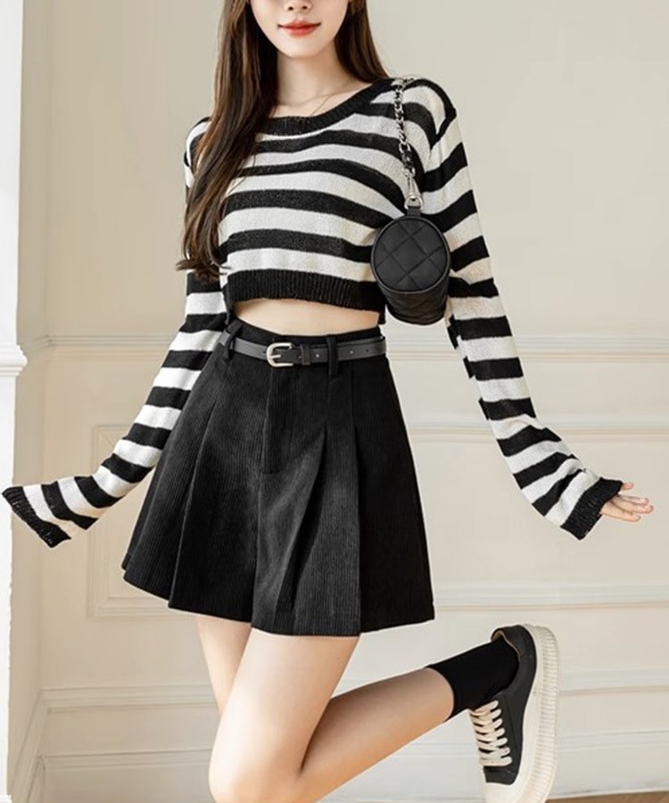 Aライン ミニ丈 フレア コーデュロイ キュロットパンツ

