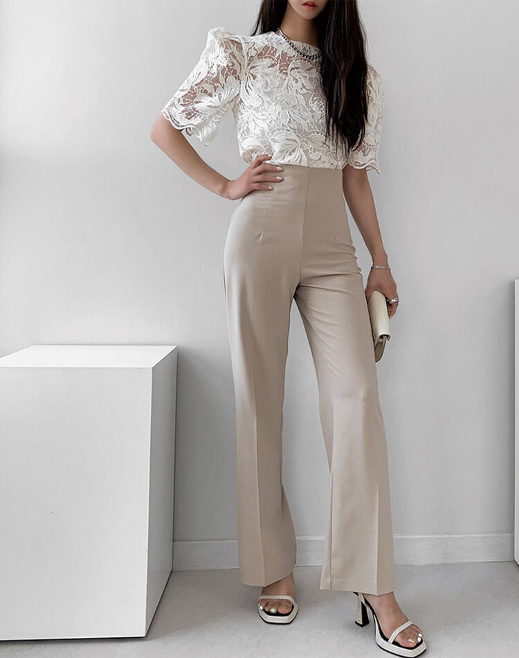 ブラウス シアー 刺繍 レース 韓国 五分袖 トップス 