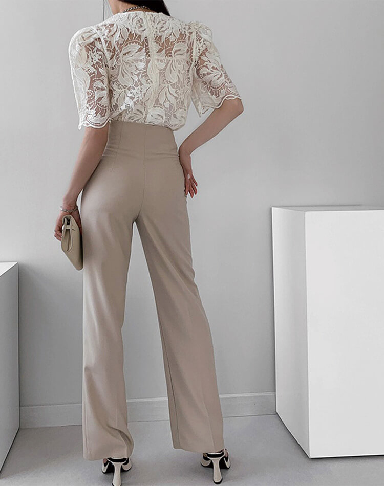 ブラウス シアー 刺繍 レース 韓国 五分袖 トップス 