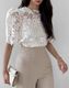 ブラウス シアー 刺繍 レース 韓国 五分袖 トップス 