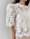ブラウス シアー 刺繍 レース 韓国 五分袖 トップス 