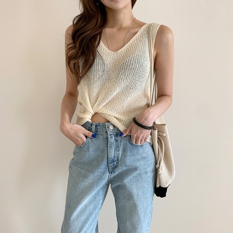 両Ｖネック バックシャン ニット タンクトップ