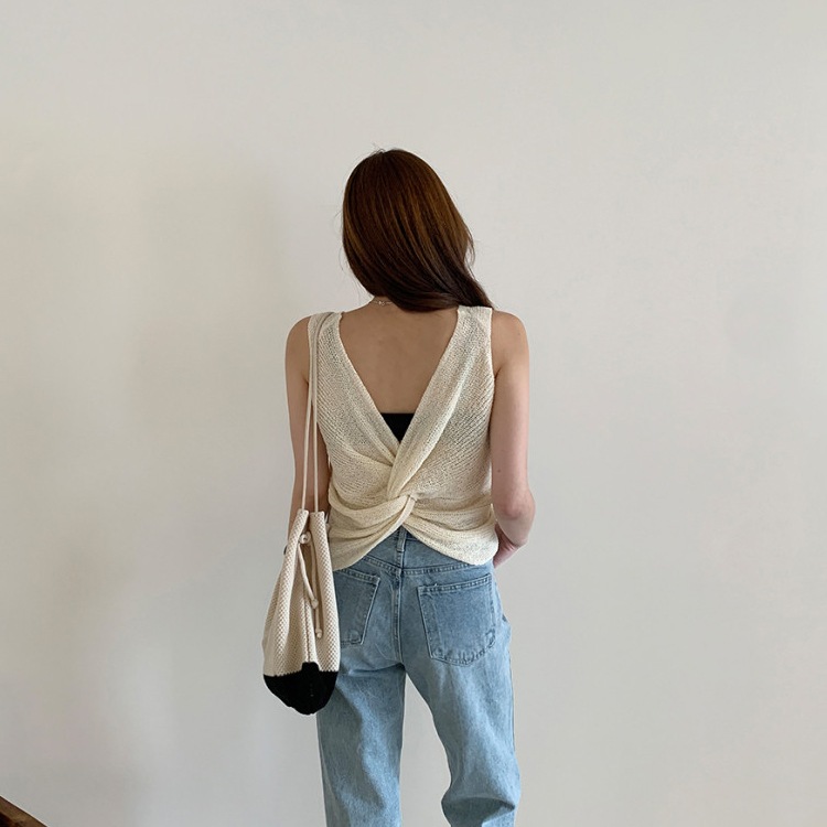 両Ｖネック バックシャン ニット タンクトップ