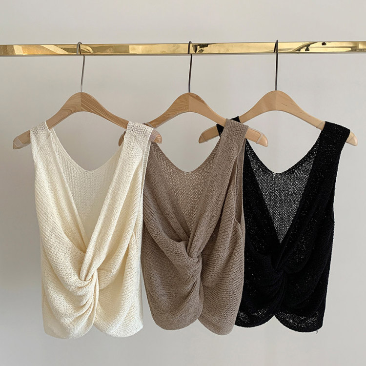 両Ｖネック バックシャン ニット タンクトップ