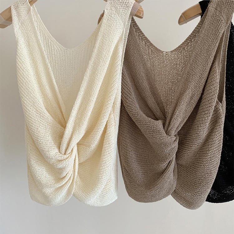 両Ｖネック バックシャン ニット タンクトップ