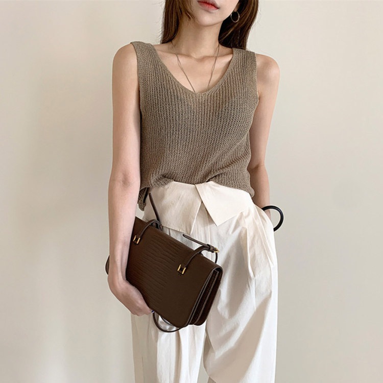 両Ｖネック バックシャン ニット タンクトップ