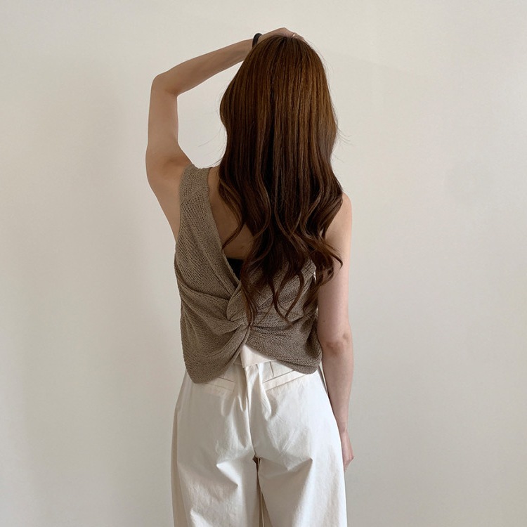 両Ｖネック バックシャン ニット タンクトップ