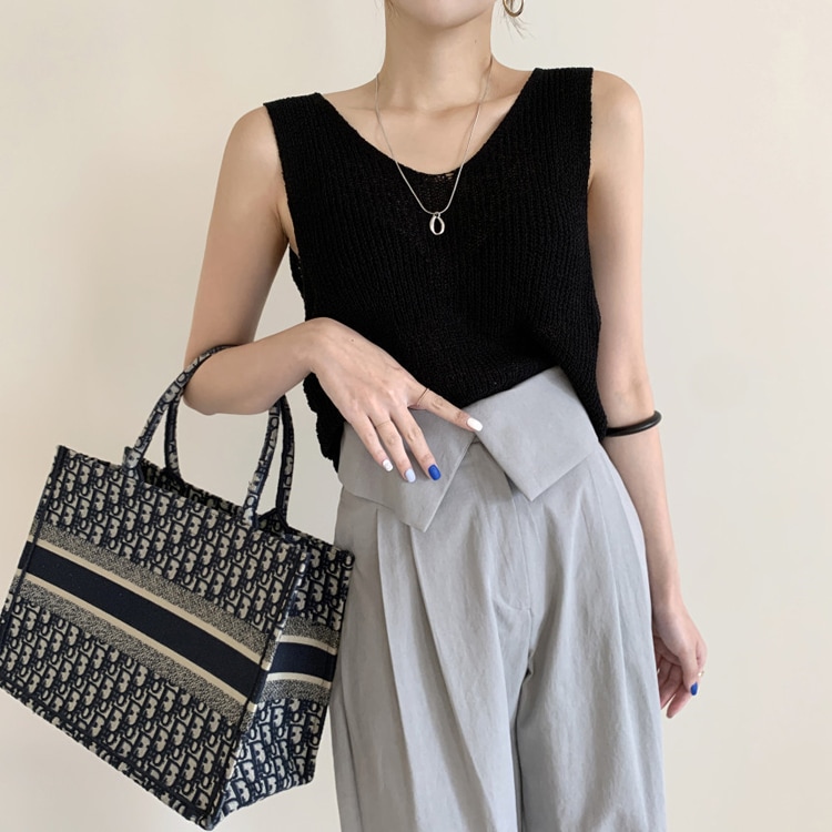 両Ｖネック バックシャン ニット タンクトップ