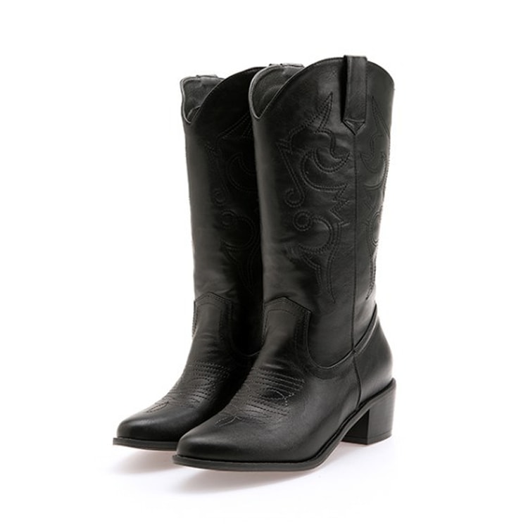 ウエスタン ローヒール ロングブーツ