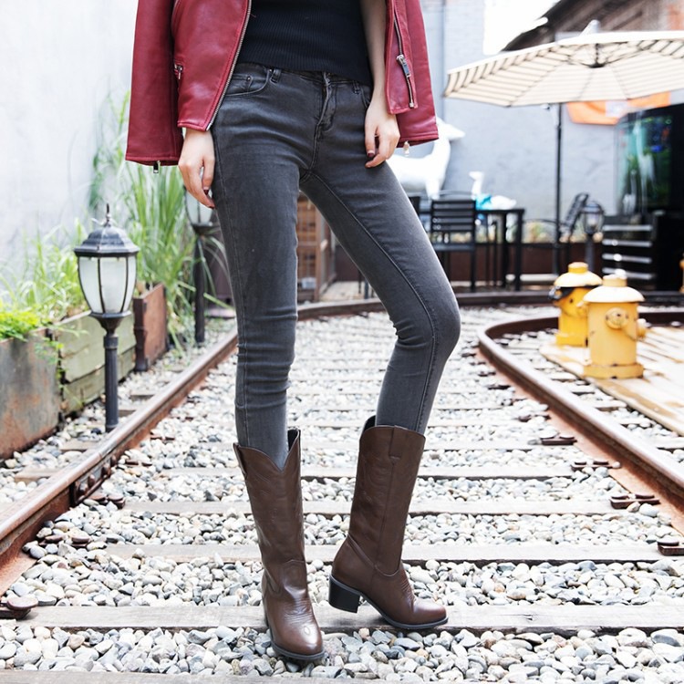 ウエスタン ローヒール ロングブーツ