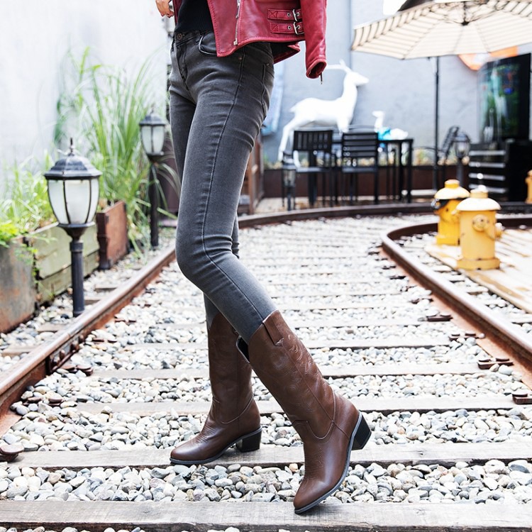 ウエスタン ローヒール ロングブーツ