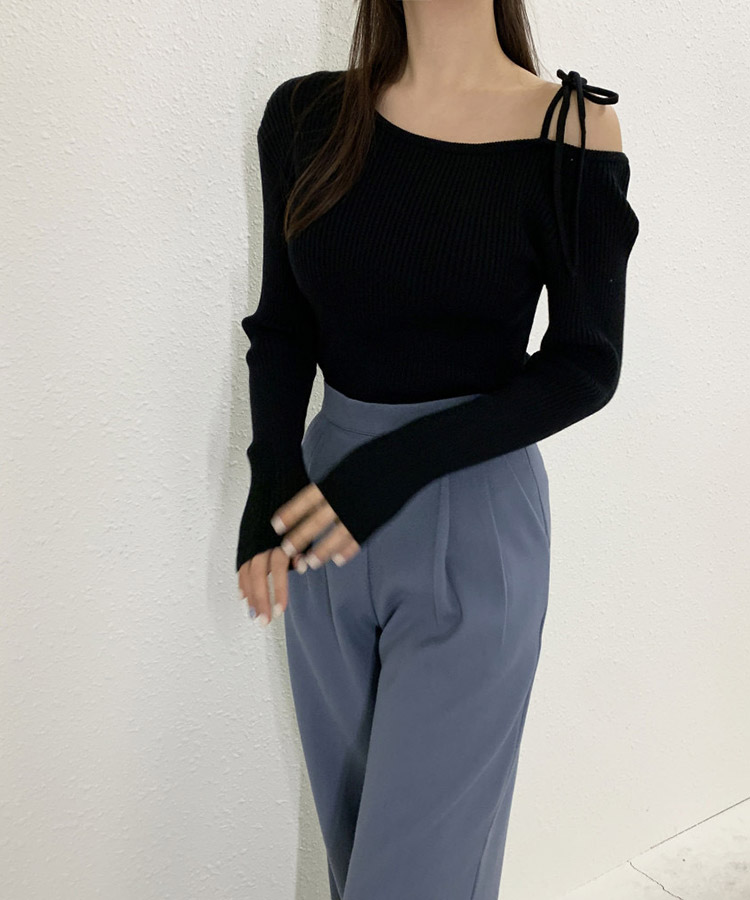 ワンショルダー リボン 長袖 シャツ カットソー | レディース